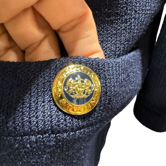 ST. JOHN Basics SANTANA KNIT JACKET CARDIGAN Open Front Long Navy SIZE LARGE - Picture 7 of 10